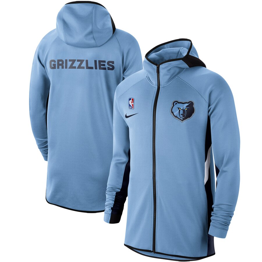 Cheap Men Nike Memphis Grizzlies Light Blue Authentic Showtime Therma Flex Performance FullZip Hoodie